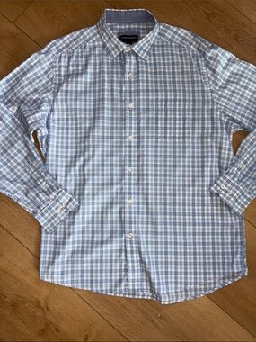 Light Blue Plaid Men’s Button-Down Shirt
